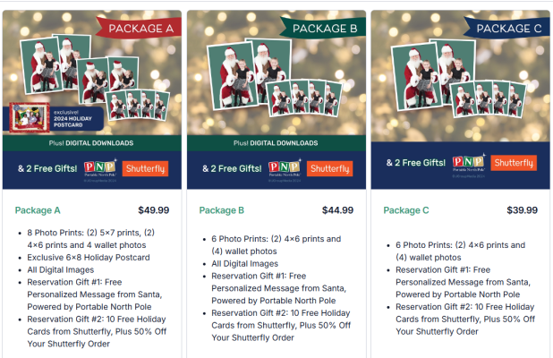 Visit Santa 2024 Photo Package Pricing